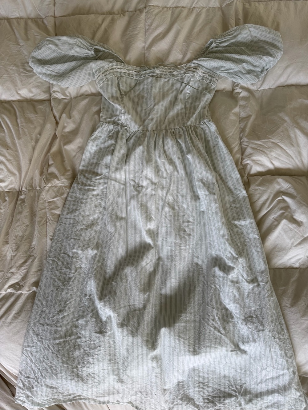 Abercrombie & Fitch Light Blue and White Striped Midi Dress
